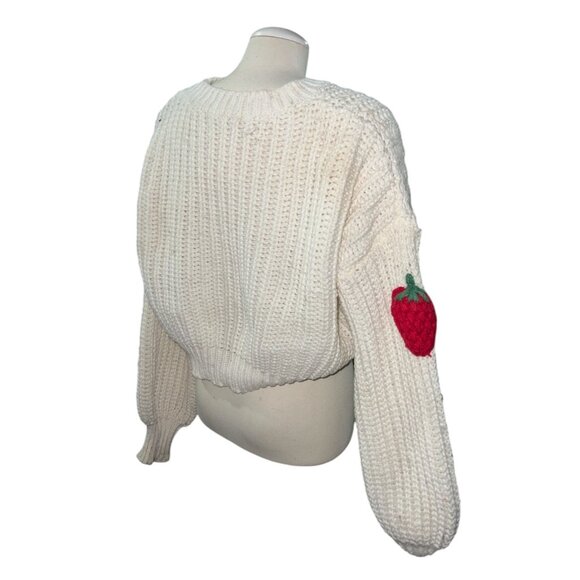 Strawberry Knit Patterned Sweater  Cropped Design  One Size fits Appx Small - XL - Picture 9 of 11